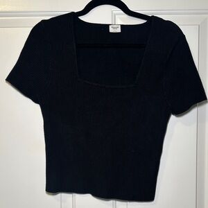 Abercrombie & Fitch Ottoman Square Neck Black Ribbed Crop Top